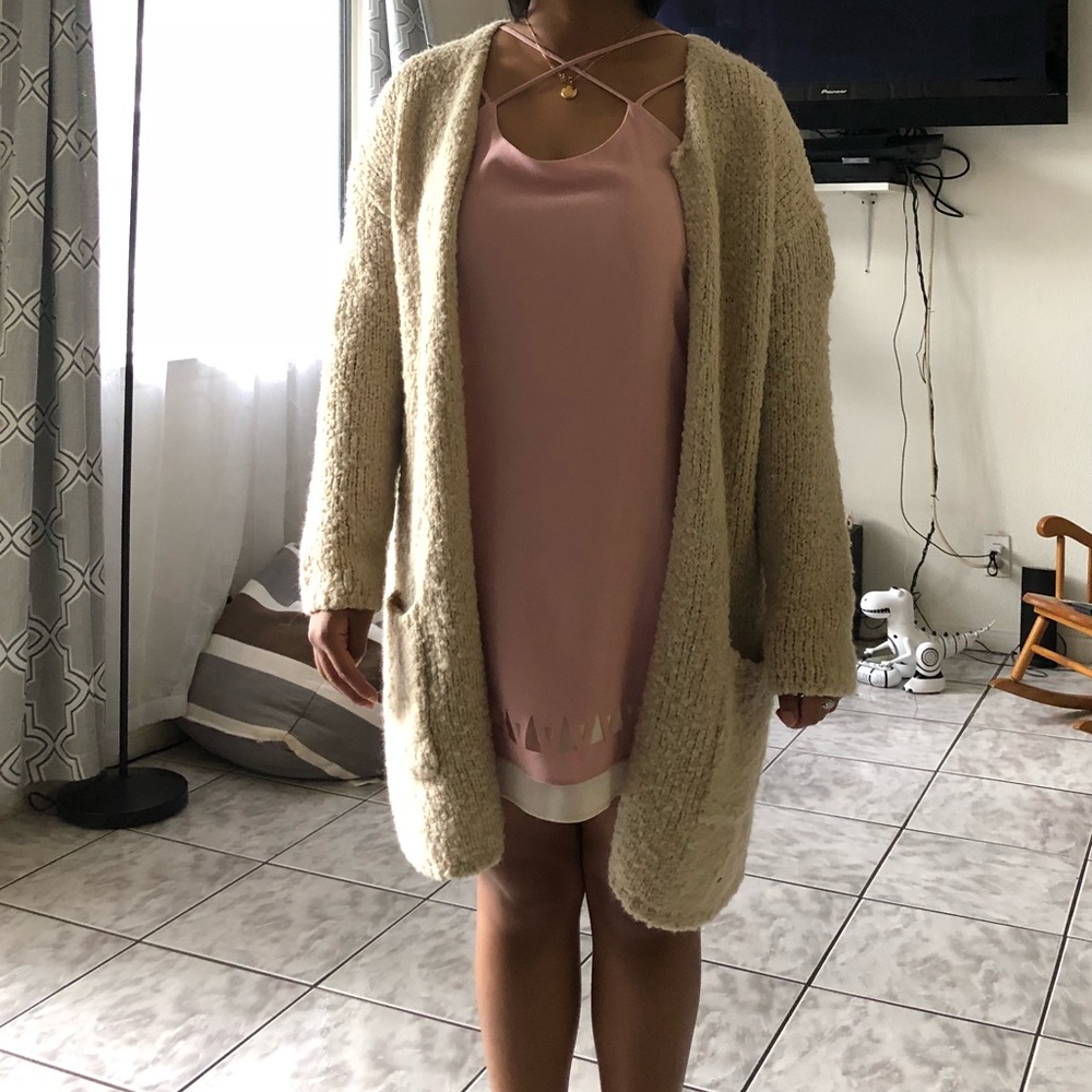 over large cardigan